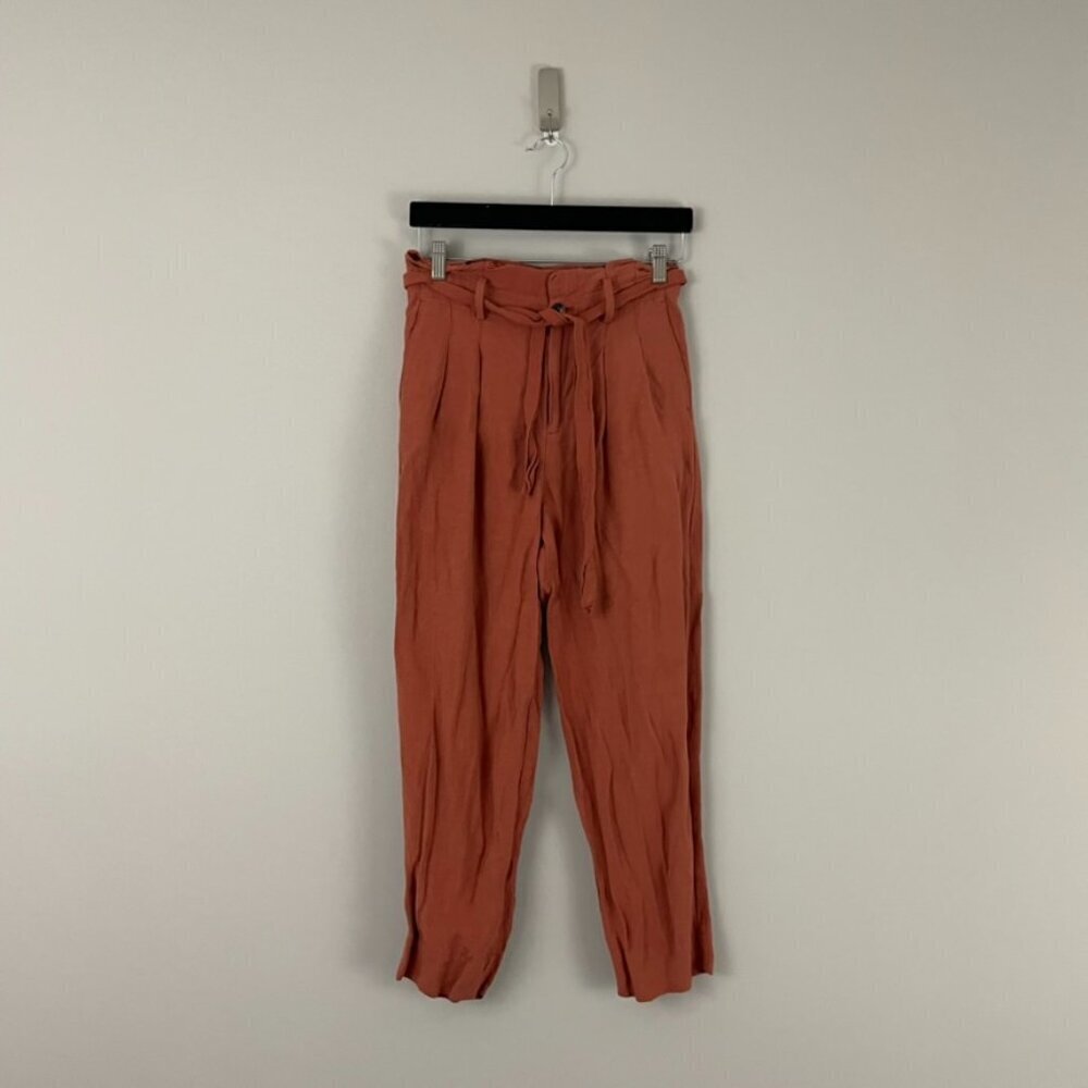 Madewell Linen Blend High Rise Paperbag Pants in Afterglow Red Size 0